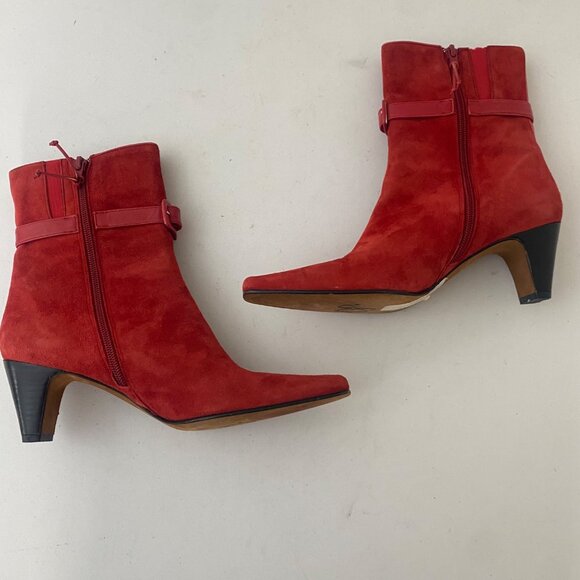 Donald Pliner Lancel Ankle Boots Shoes Heel Red Suede - Picture 5 of 10